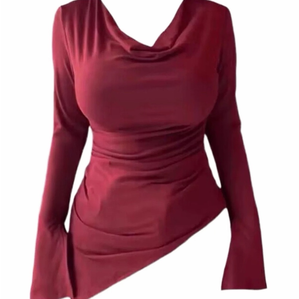 Chic Wine Red Asymmetrical Top